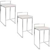 Fuji 26" Stackable Counter Stool in Brushed Stainless Steel & White Leatherette (Set of 3)